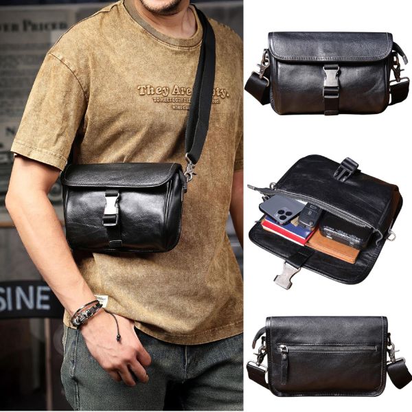 頭層牛皮翻蓋肩背小包男包【LB1220】 