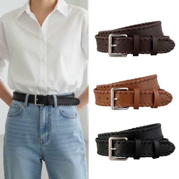 頭層牛皮帶寬3.5CM女士針扣編織腰帶【LL231】 