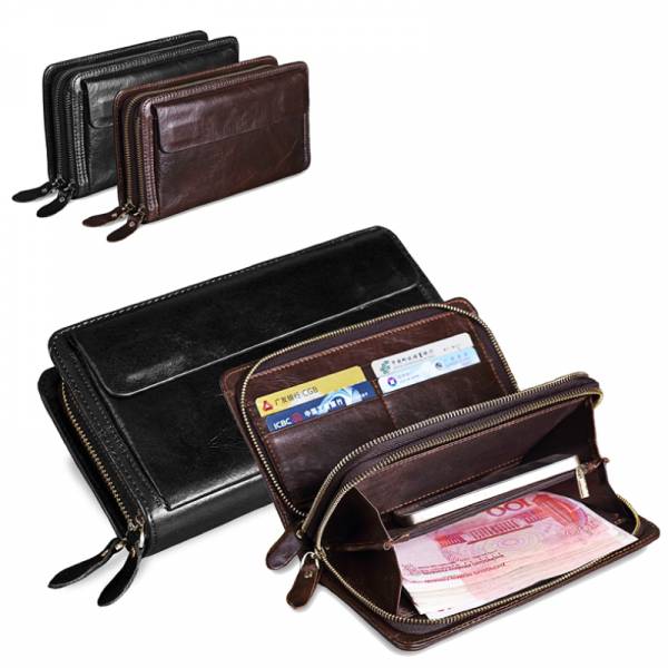 頭層牛皮男士雙隔層大容量皮夾皮包錢包長夾手機包手拿包男夾【LH554】 