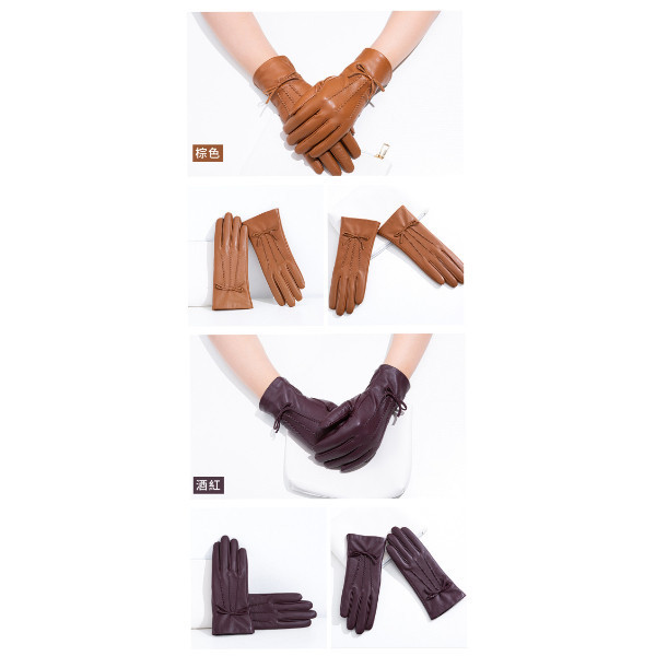 羊皮可觸碰螢幕女士騎車手套-多股蝴蝶結【LGL13】 