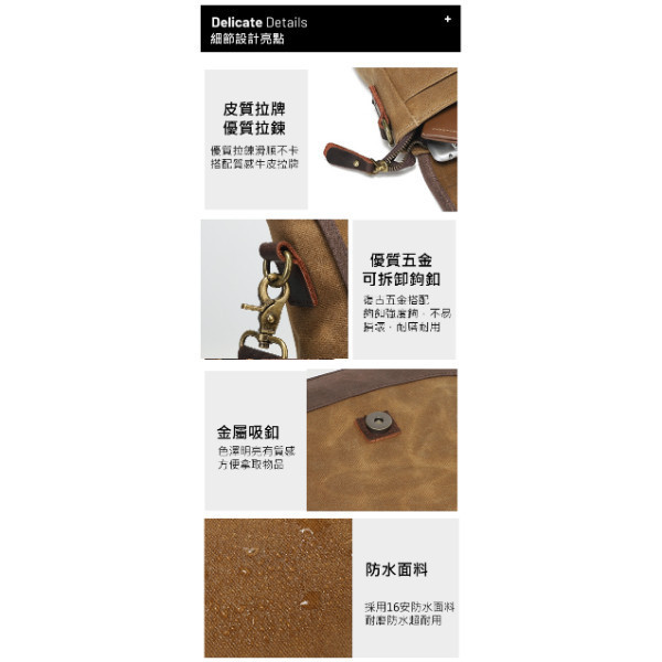 過蠟防潑水帆布配頭層牛皮男士翻蓋肩背手機包【CLB14】 