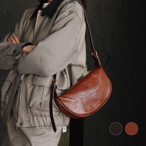 植鞣頭層牛皮肩背半月包女包【LB1205】 