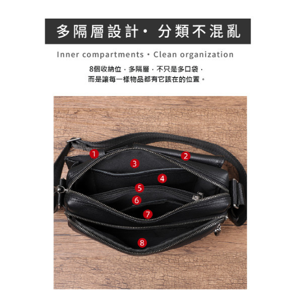 頭層牛皮雙拉鍊橫款肩背包男包【LB1218】 