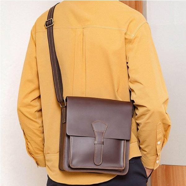 頭層瘋馬牛皮豎款翻蓋肩背包男包【LB1259】 