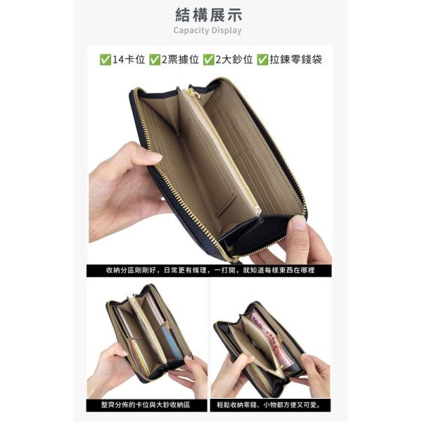 日貨-頭層牛皮圓波點拉鍊長夾女夾-zucchero【LH1171】 