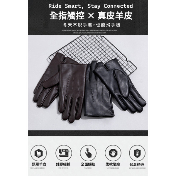 羊皮全指可觸碰螢幕男士騎車手套【LGL17】 