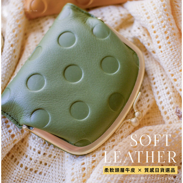 日貨-頭層牛皮女士雙折圓點口金短夾女夾-zucchero日本製【LH1132】 