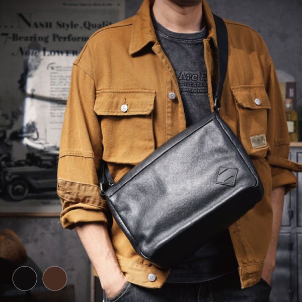 頭層牛皮男士橫款肩背包男包【LB1217】 