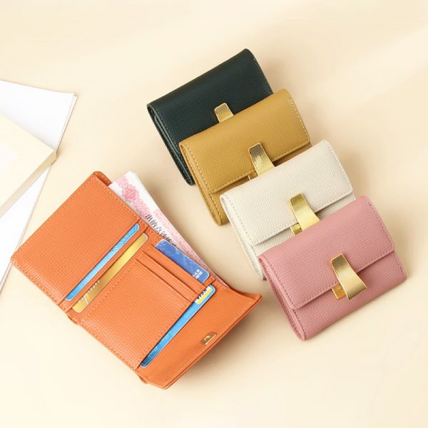 頭層牛皮波浪紋合金釦短夾女夾【LH866】 