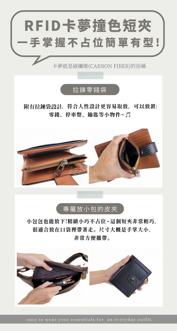 碳纖維牛皮翻頁式11卡位短夾男夾【LH976】 