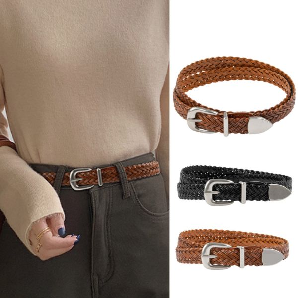 真皮牛皮編織帶寬2.3CM女士針扣腰帶皮帶【LL250】 