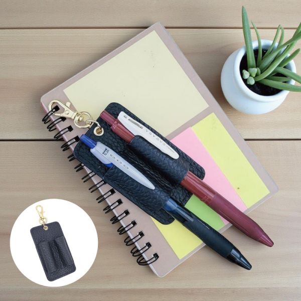 頭層荔枝紋牛皮雙排掛眼鏡掛筆套【LW84】 