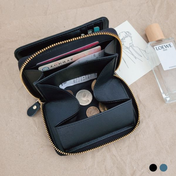 頭層荔枝紋牛皮自動分離中夾-湖藍色【LH1004】 錢包,女夾,中夾,皮夾,錢包,短夾,自動分離