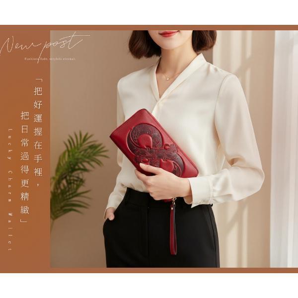 頭層油蠟牛皮圖騰招財拉鍊長夾女夾-招財8【LH1188】 真皮,牛皮,男夾,長夾,皮夾,錢包