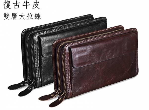 頭層牛皮男士雙隔層大容量皮夾皮包錢包長夾手機包手拿包男夾【LH554】 