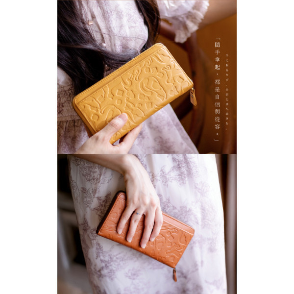 日貨-頭層牛皮貓咪圖騰拉鍊長夾女夾-野村修平【LH1143】 