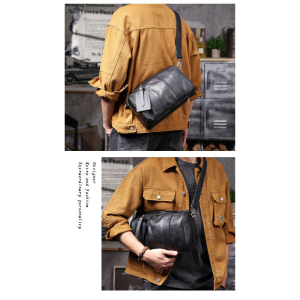 頭層牛皮肩背圓筒包男包【LB1197】 