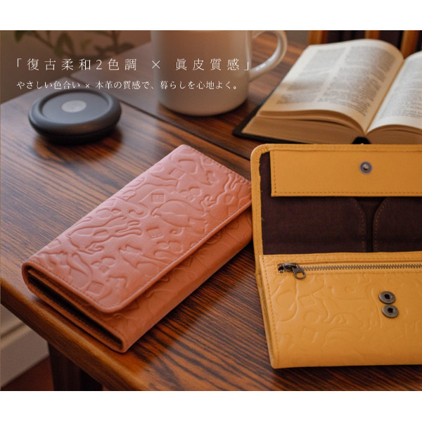 日貨-頭層牛皮貓咪圖騰風琴長夾女夾-野村修平【LH1144】 