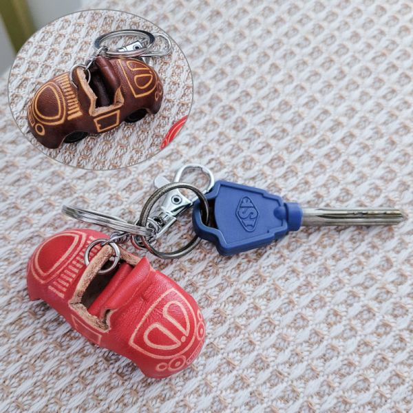 頭層牛皮手工製造造型鑰匙圈-汽車【KB124】 