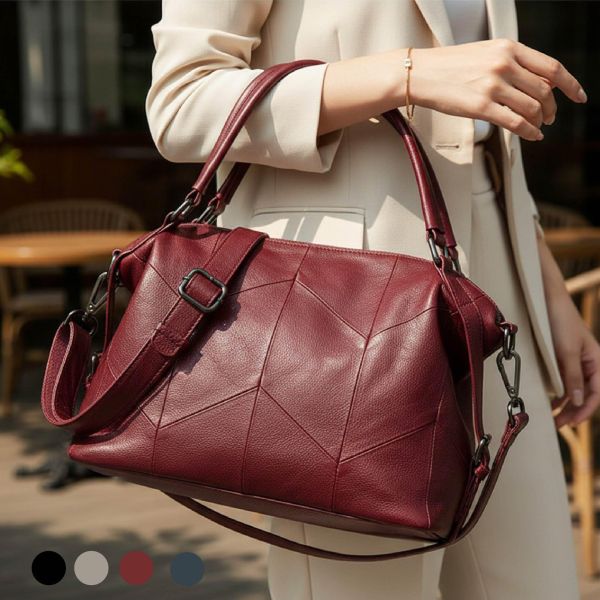 頭層牛皮菱格紋手提包女包【LB1233】 