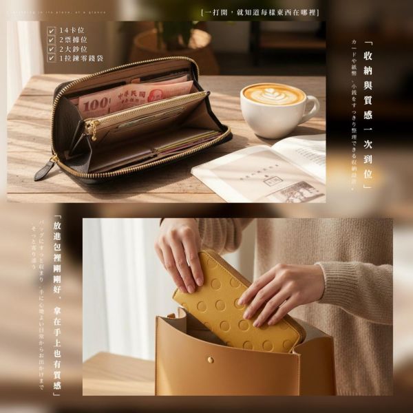 日貨-頭層牛皮圓波點拉鍊長夾女夾-zucchero【LH1171】 