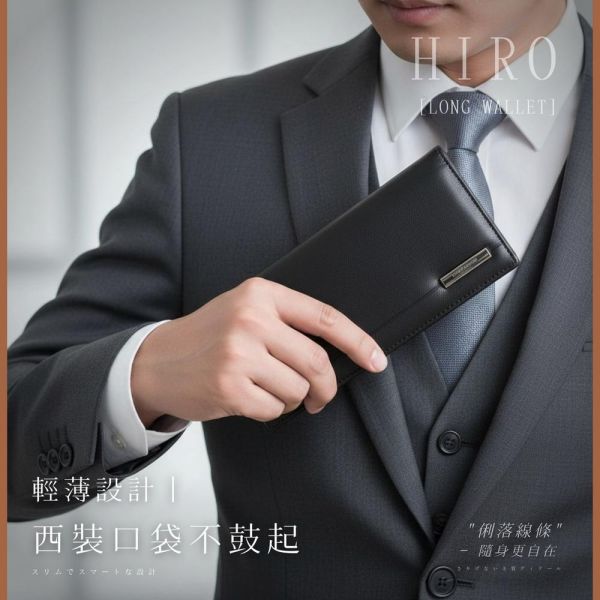 羊皮二折西裝包長夾男夾-HIRO【LH1145】 