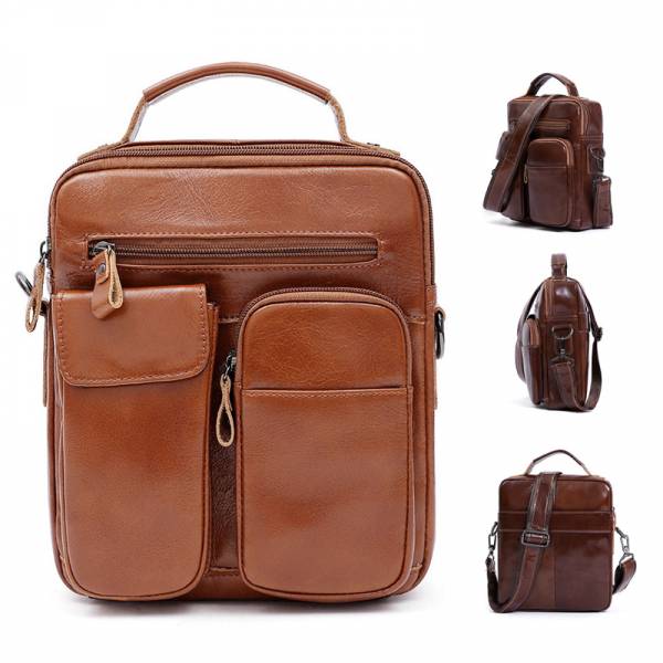 頭層牛皮立體口袋男士豎款肩背包單肩包男包【LB831】 