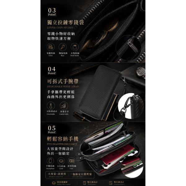 碳纖維牛皮24卡位雙拉鍊長夾男夾【LH1182】 
