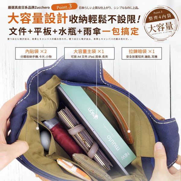 日貨-帆布配頭層牛皮手提包女包-Zucchero【CLB25】 