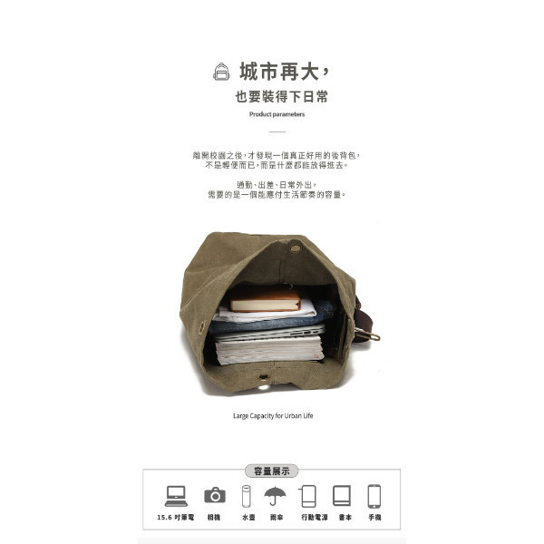 帆布配頭層牛皮水桶雙肩包男包【CLB37】 