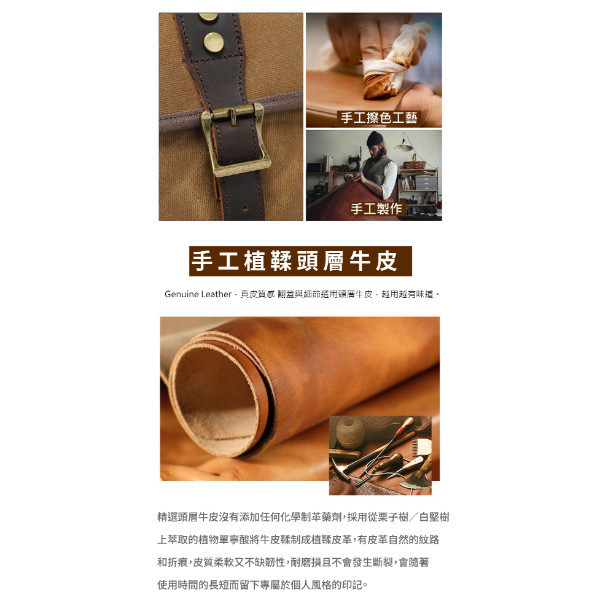 過蠟防潑水帆布配頭層牛皮男士翻蓋肩背手機包【CLB14】 