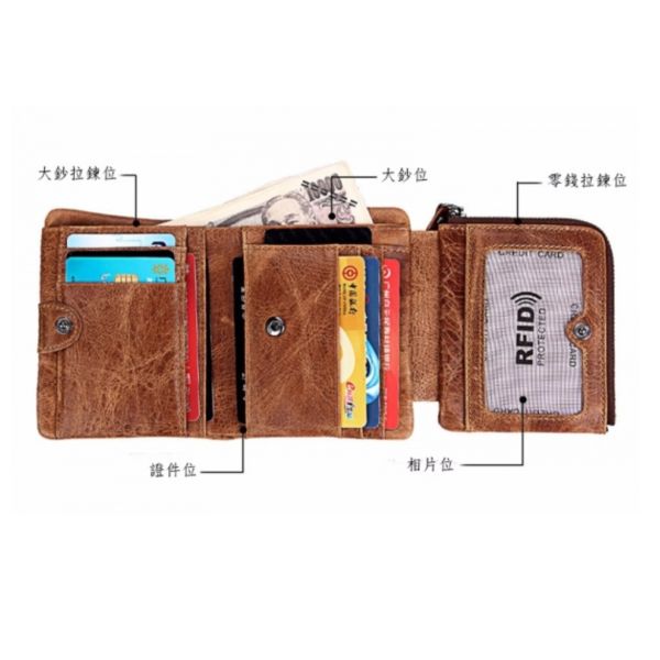 頭層牛皮3折短夾男夾【LH479】 