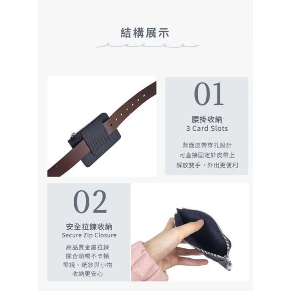 碳纖維牛皮薄款可配皮帶腰掛零錢包【LH1208】 