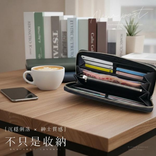 日貨-真皮頭層牛皮男士拉鍊皮夾錢包長夾男夾-HIRO【LH1166】 