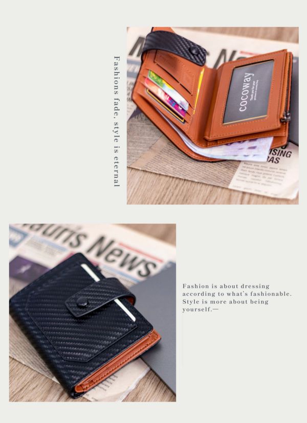 碳纖維牛皮翻頁式11卡位短夾男夾【LH976】 