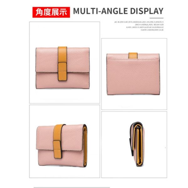 頭層牛皮撞色短夾女夾【LH905】 