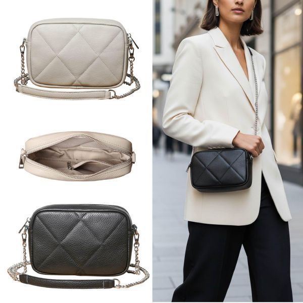 頭層牛皮菱格紋鍊條肩背方包女包【LB1253】 