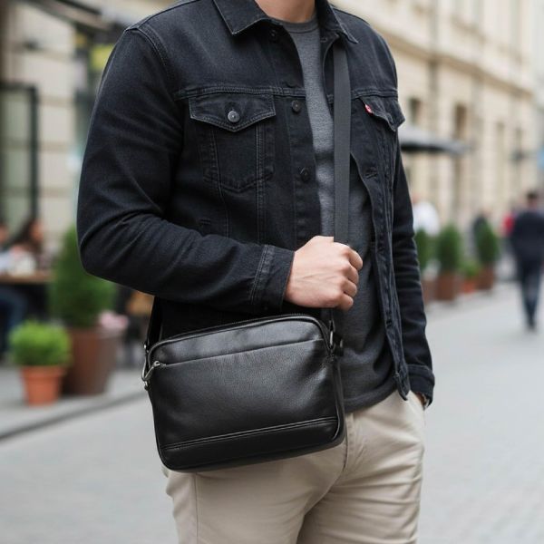 頭層牛皮肩背方包男包【LB1245】 