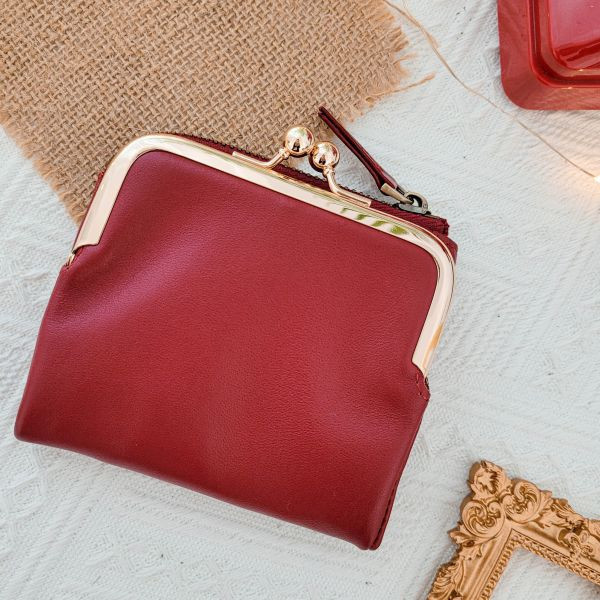 羊皮口金包短夾-紅【LH937】 真皮,羊皮,短夾,女夾,口金包,皮夾,皮包,錢包