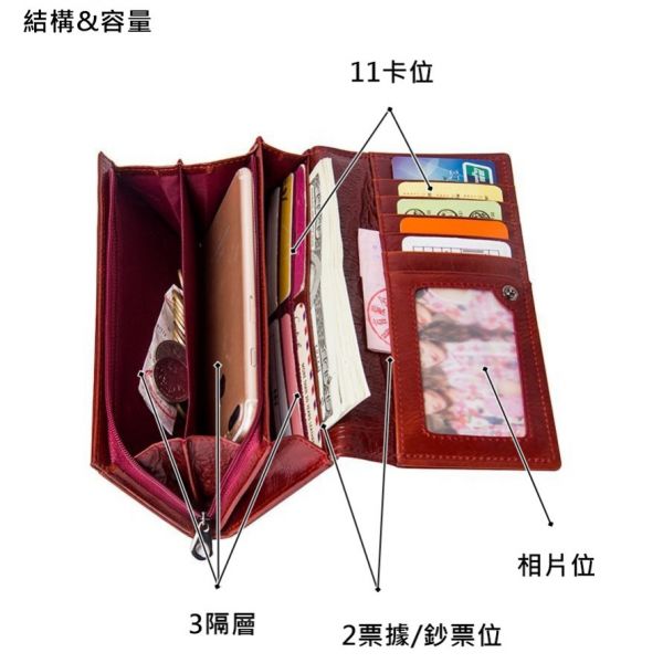 頭層油蠟牛皮11卡位長夾女夾【LH550】 真皮,女夾,長夾,錢夾,皮夾