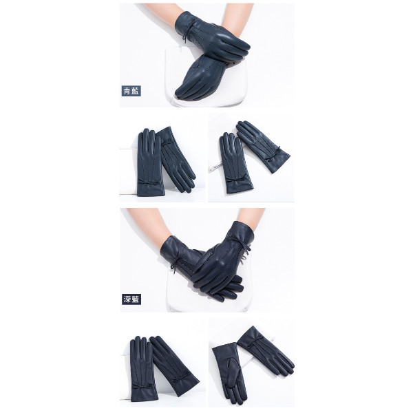 羊皮可觸碰螢幕女士騎車手套-多股蝴蝶結【LGL13】 