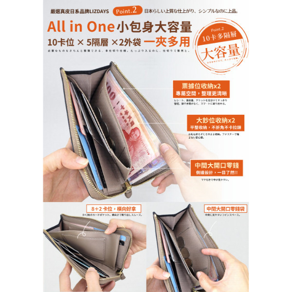 日貨-頭層牛皮女士L型拉鍊小長夾女夾-LIZDAYS【LH1159】 