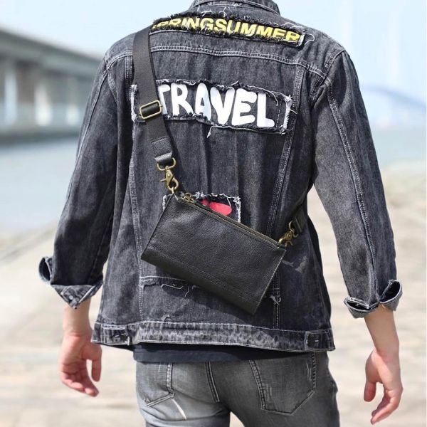 頭層植鞣牛皮男士三隔層薄款肩背小包男包【LB1256】 