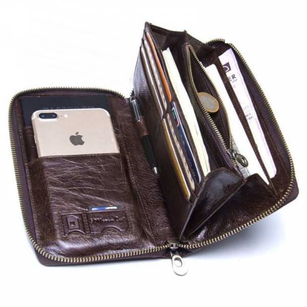 頭層牛皮7卡位全開式拉鍊長夾男夾【LH351】 