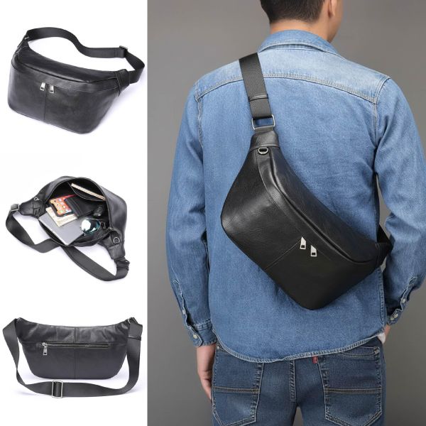 頭層牛皮大肩背胸包男包【LB1236】 