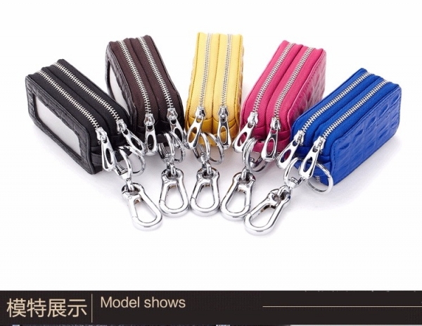 鱷魚紋牛皮雙拉鏈遙控鑰匙包【KB28】 