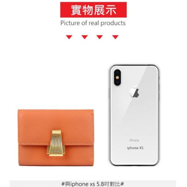 頭層牛皮波浪紋合金釦短夾女夾【LH866】 