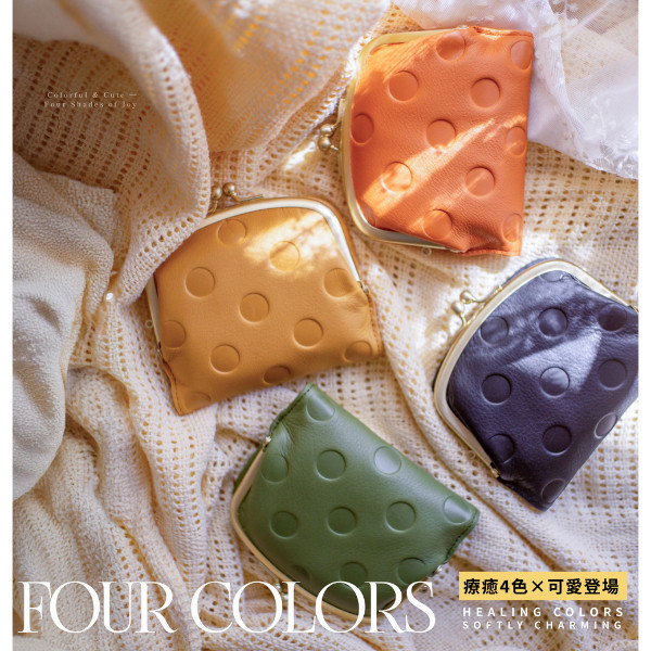 日貨-頭層牛皮女士雙折圓點口金短夾女夾-zucchero日本製【LH1132】 