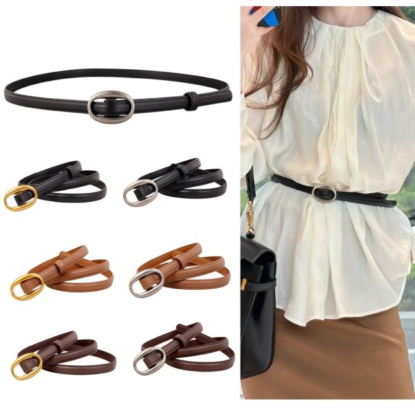 頭層牛皮帶寬1.5CM女士橢圓扣頭無孔腰帶【LL251】 