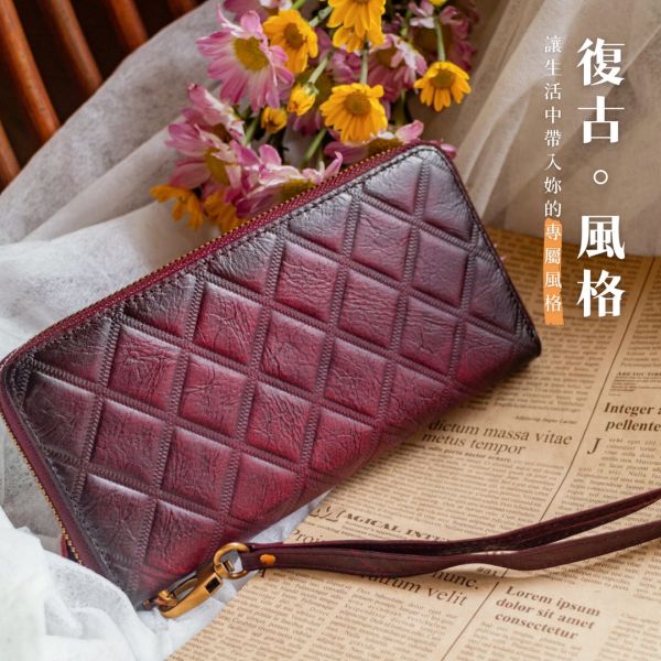 頭層牛皮做舊壓紋8卡位長夾女夾【LH906】 